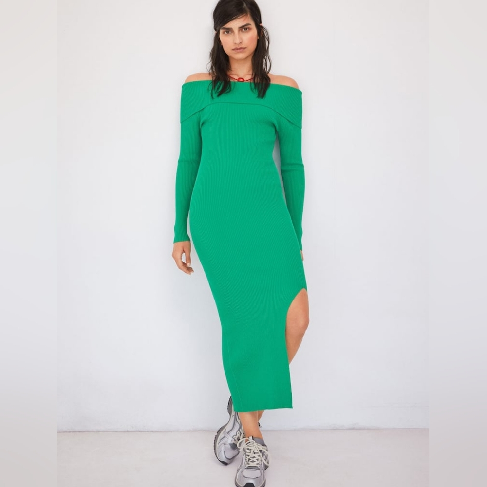 MANGO Ribbed Off The Shoulder Dress - Picture 4 of 9
